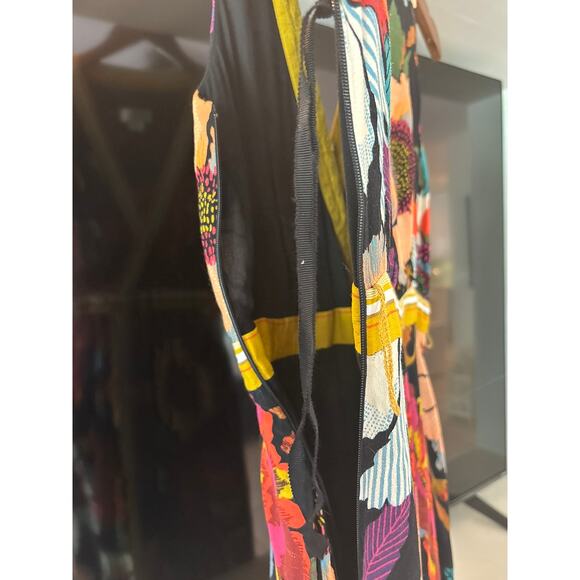 Maeve Anthropologie Vintage Floral Wrap Midi Dress Yellow Trim Size 0 XS - Picture 3 of 13